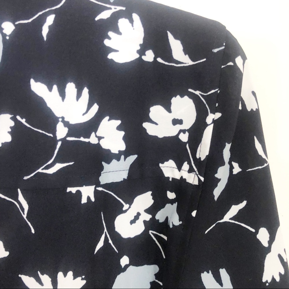 Ann Taylor Black Floral Long Sleeve Belted Dress - Picture 3 of 6
